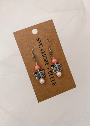Butterfly Pink Pearl Earrings