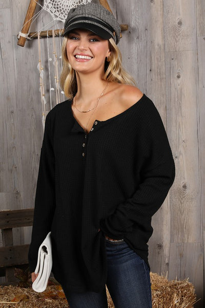 Cassandra Black Waffle Top