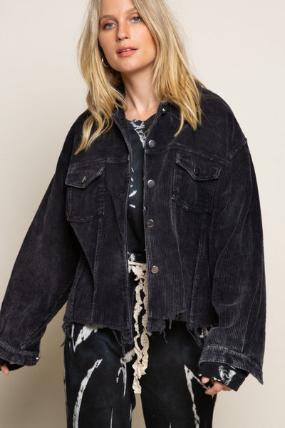 Skipper Distressed Black Corduroy Jacket