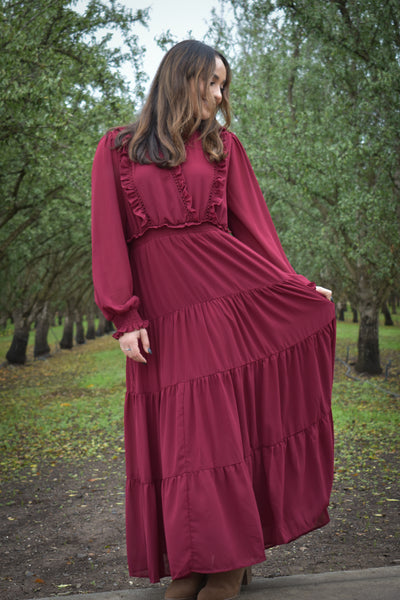 Bethany Burgundy Chiffon Dress