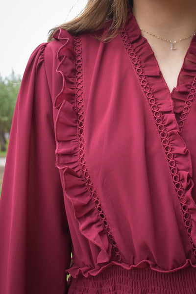 Bethany Burgundy Chiffon Dress