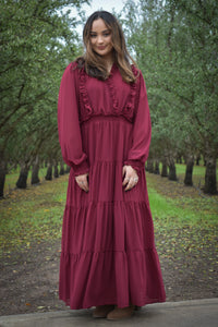 Bethany Burgundy Chiffon Dress