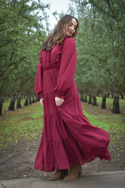 Bethany Burgundy Chiffon Dress