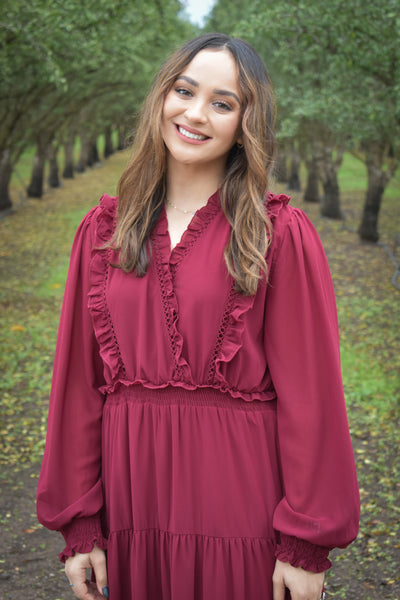 Bethany Burgundy Chiffon Dress